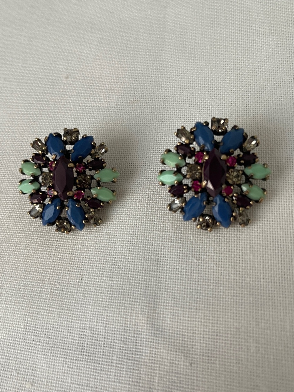 J. Crew Multicolor Crystal Cluster Earrings in Blue, Mint, Purple